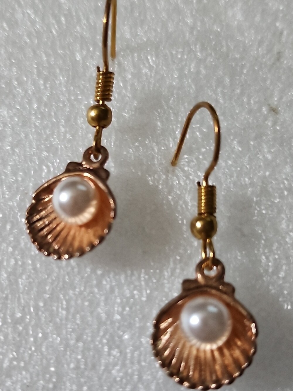Hand Crafted Rose Gold Shell Drop Earrings with Pearl